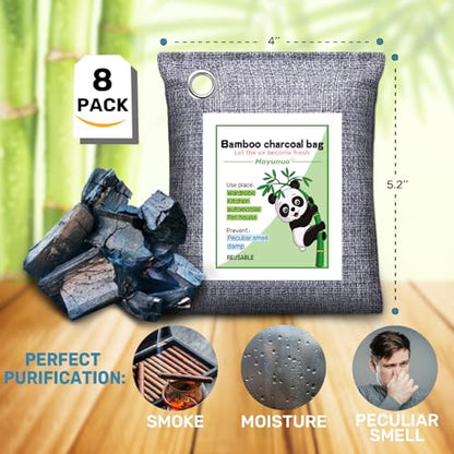 Activated Charcoal Odor Absorber for Strong Odor, Basement, Cars, Closets, Shoes, Smoke. 8 Pack Bamboo Charcoal Air Purifying Bags Deodorizer Odor Eliminator for Home - style: 8 Pack