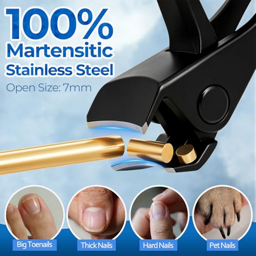 Large Nail Clippers Set with Nail File-2 Pcs, Toenail Clippers for Thick Nails, Stainless Steel Long Handled Fingernail Cutter, Heavy Duty Toenail Clipper Gift for Seniors, Men & Women (Black) - size: 2Pcs Nail Clippers Set-black