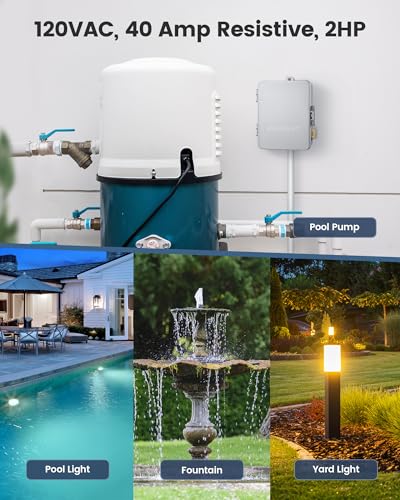 SURAIELEC Digital Pool Timer, 40 AMP 120V 2HP, 7-Day Pool Pump Timer Switch, Programmable Box for Swimming Pump, Hot Water Heater, Lights, Simultaneously Controls Up to 2HP Devices, Outdoor/Indoor Use - style: 120VAC 2HP