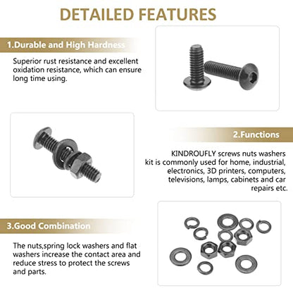 382 Pieces Black M4 x 5/6 /8/10 /12/16 /20mm Button Head Socket Cap Screws Nuts Washers Assortment Kit, 10.9 Grade Alloy Steel - size: M4, style: Button Head