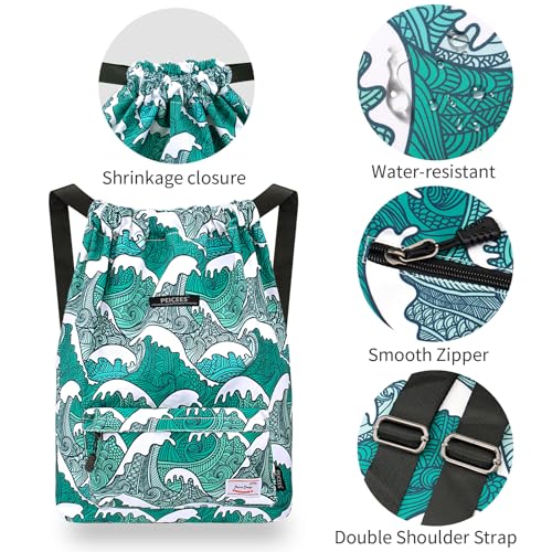 Peicees Waterproof Drawstring Sport Bag Lightweight Sackpack Backpack for Men and Women | Waterproof - color: X_sea Wave