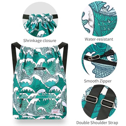 Peicees Waterproof Drawstring Sport Bag Lightweight Sackpack Backpack for Men and Women | Waterproof - color: X_sea Wave