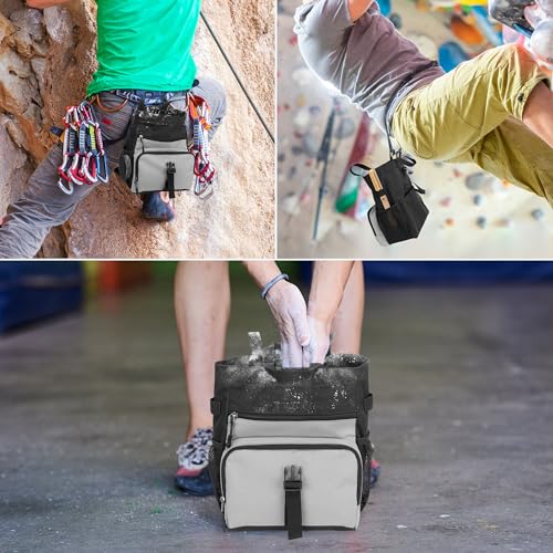 PGmoon Chalk Bucket Bag, Large Chalk Bag for Rock Climbing and Bouldering | Come with Aluminum Foil Lining, Magnetic Closure, Multiple Pockets, 2 Brush Holders (Patent Design)