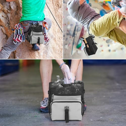 PGmoon Chalk Bucket Bag, Large Chalk Bag for Rock Climbing and Bouldering | Come with Aluminum Foil Lining, Magnetic Closure, Multiple Pockets, 2 Brush Holders (Patent Design)