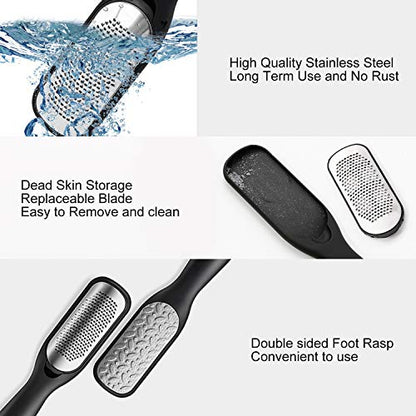 Foot File Callus Remover,Colossal Foot Rasp and Professional Foot Scrubber Pedicure Kit to Remove Hard Skin for Wet and Dry Feet,Surgical Grade Stainless Steel File (black and silvery)
