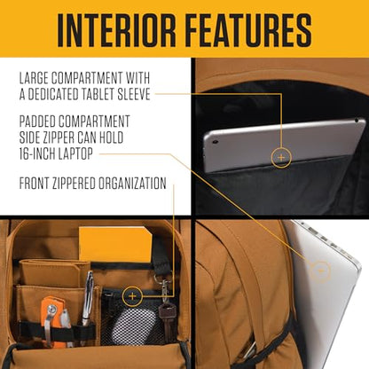 Carhartt 28L Dual-Compartment Backpack, Durable Pack with 16" Laptop Sleeve and Duravax Abrasion Resistant Base, Navy - color: Navy