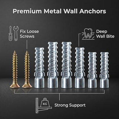 60 Pack Hollow Wall Anchor with Screws,Loose Hinge Hole Repair Kit for Wall | 3/8 inch Metal Expansion Bolt for Drywall,Concrete wall anchors are suitable for bathrooms,kitchens,living rooms and garages - size: 3/8 inch