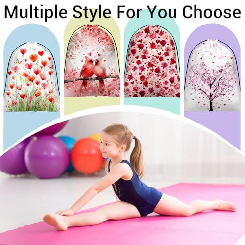 Red Grip Bag for Gymnast Bird Love Drawstring Packing Bag Small Holiday - color: Red Bird Leaf