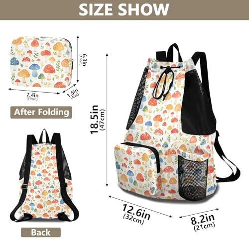 Drawstring Backpacks Climbing Gym Bag With Inside Pockets Pull String Bag Waterproof Autumn Mushrooms Watercolor