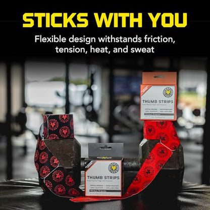 Goat Tape Thumb Strips Pre Cut Athletic Tape for Fingers - Extra Sticky Elastic Athletic Thumb Tape for Weightlifting, Cross Training, Gym Grips, Hook Grip, WOD Workout Hand Wrap - 1.5’’ x 5’’ Strips