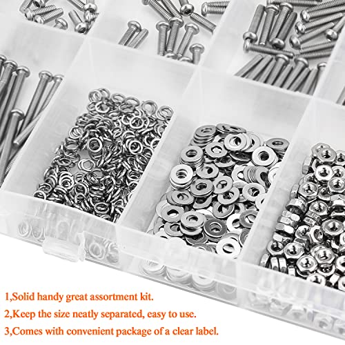 HELIFOUNER 560 Pieces M2.5 x 4mm /6mm /8mm /10mm /12mm /16mm /20mm, Button Head Socket Cap Screws Bolts Washers Nuts Kit, 304 Stainless Steel - size: M2.5, style: Button Head Socket Cap