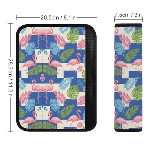 1 Pair Universal Soft and Comfortable Car Seat Belt Pad for Girls and Boys, Most Cars, Tropical Flamingo Hibiscus Leaves Harness Pads Strap, Neck and Shoulder Support - color: Pattern 1277