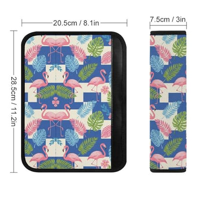 1 Pair Universal Soft and Comfortable Car Seat Belt Pad for Girls and Boys, Most Cars, Tropical Flamingo Hibiscus Leaves Harness Pads Strap, Neck and Shoulder Support - color: Pattern 1277