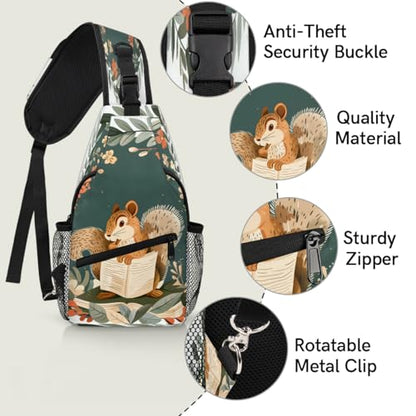 Squirrels Sling Bags for Women Men, Waterproof Crossbody Sling Backpack Travel Outdoor Sports Chest Bag - color: Green