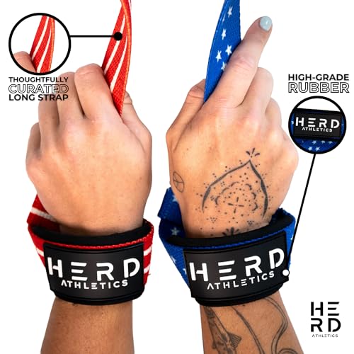 Lifting Wrist Straps – 23" Length x 1.5" Width – Padded Neoprene Cotton Straps for Weightlifting, Powerlifting, Functional Training, Strength Training & Deadlifts – Heavy Duty Grip Support - color: Americana