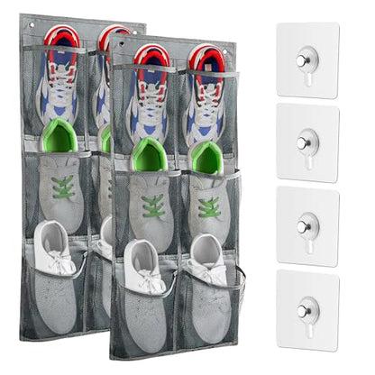 2 Pack Hanging Shoe Organizer for Closet,6 Mesh Pockets Wall Mounted Shoes Rack,Hanging Over the Narrow Door Shoe Organizer for RV Camper,Travel Camping,Cruise Ship,Dorm,Guest Room(Grey) - size: 2 PCS