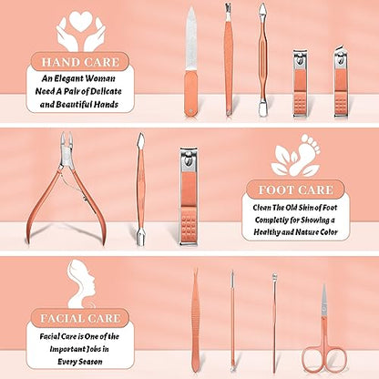 Manicure Set Nail Clipper Set Men Women 12 in 1 Nail Care Kit with Portable Case Travel Manicure Pedicure Tools Grooming Kit Beauty Salon(Rose Gold) - color: rose gold