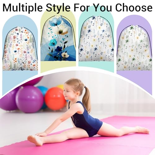 Gymnastics Grip Bag Blue Poppy Flower Gymnastics Pouch Lightweight String Athlete Bag - color: Blue Flower