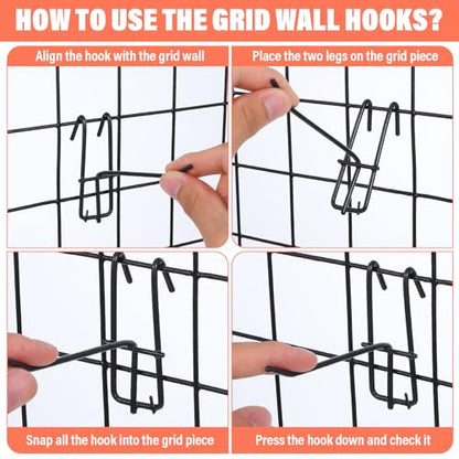 100PCS Grid Wall Hooks, 4 Inch Heavy Duty Gridwall Panel Hooks, Hanging Board Pegs Wall Display Hook for Retail Craft Show Home Setup Custom, Black Wire Shelf Hook Accessories Room Organization