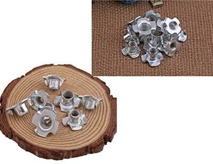 LBY 75-Piece T-Nut Assortment Kit (1/4", 5/16", 3/8") - Four-Claw Design, Carbon Steel, Galvanized (Silvery)