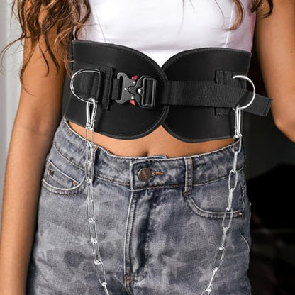 Weighted Fitness Dip Belt with Metal Chain for Strength Training Elastic Waist Support for Men and Women Bodybuilding Workouts and Pull-ups