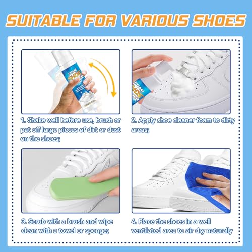 White Shoe Cleaner Kit 6.76Oz, Sneaker Cleaner With Brush & Cloth, Removing Stain, Shoe Cleaning Kit for Leather, PU - size: 200ml