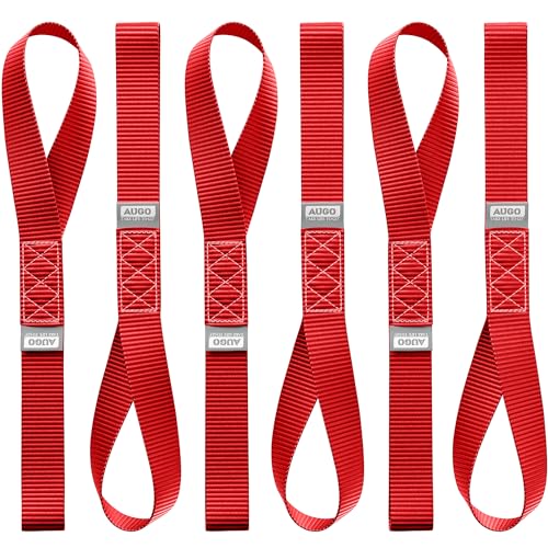 AUGO Heavy Duty Soft Loops –Pack of 6-1.5” x 17” Tie Down Anchor Straps for Use w/Ratchet Strap Hooks – 3000Lb Load Capacity & 10,000Lb Break Strength – Great for Motorcycle, Bike, Roof Rack, Etc. - color: Red, size: 17 Inch