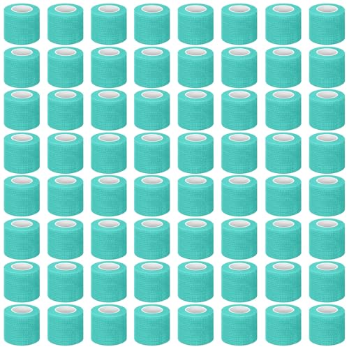 Treela 64 Pack 2" x 5 Yards Self Adhesive Cohesive Bandage Wraps, Elastic Breathable Athletic Tape, Flexible Self Adherent Bandage Rolls for Wrist, Ankle, Fingers, Sports & Pets (Light Green) - color: Light Green, size: 2 Inch X 5 Yard