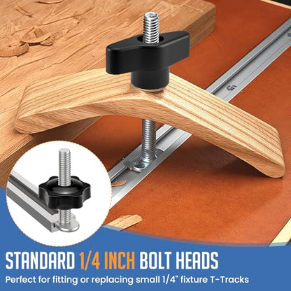 10 Sets 1/4"-20 T-Slot Fastener Kit | 1 Inch T Track Bolts with Star Knob Nuts | Heavy Duty Accessories | For Woodworking Fixture Installation - size: 1 Inch
