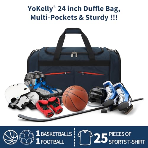 24 inch Large Gym Bag for Men - 65L Hard Bottom Duffle Bag with Shoes Compartment for Sport/Travel - Navy Blue - color: Navy Blue