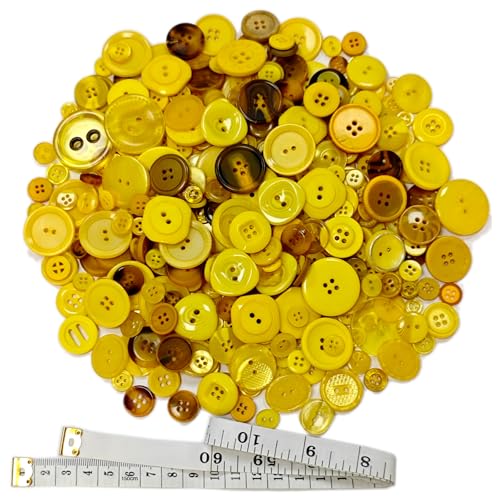 500–700 Assorted-Size Resin Buttons in Various Styles, Suitable for Sewing, DIY Crafts, Button Painting, and Decoration, with a 60" Soft Measuring Tape (Yellow) - color: yellow