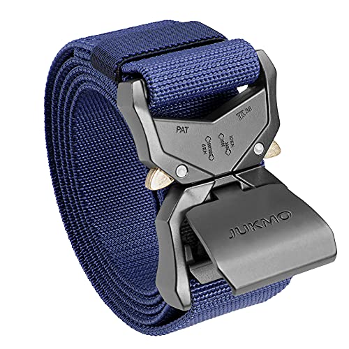 JUKMO Tactical Belt, Military Hiking Rigger 1.5" Nylon Web Work Belt | Heavy Duty Quick Release Aluminum Alloy Buckle & Stretch Belt Strap - color: Blue, size: Medium-for Waist 36"-42" (Length 49")