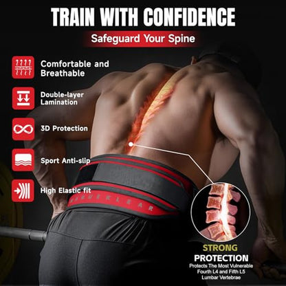 MANUEKLEAR 2-in-1 Weightlifting Belt & Dip Belt with 36.7 IN Rope, Double-Layer Weight Lifting Belts, Powerlifting Gym Weighted Belt for Pull Up Squat - color: Vibrant Red, size: L(34-37in)