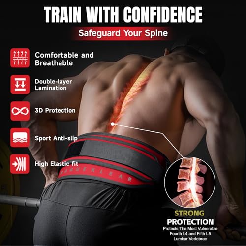 MANUEKLEAR 2-in-1 Weightlifting Belt & Dip Belt with 36.7 IN Rope, Double-Layer Weight Lifting Belts, Powerlifting Gym Weighted Belt for Pull Up Squat - color: Vibrant Red, size: M(30-33in)