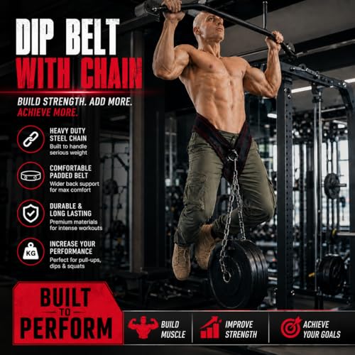 Dip Belt with Chain or Rope – Heavy Duty Adjustable Weightlifting Belt, Neoprene Padded Comfort, 350–650 lbs Capacity for Pull Ups, Dips, Squats & Strength Training