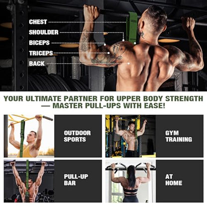 KUTIZE Pull Up Assistance Bands, Pull Up Bar Resistance Bands, Pull Up Bands for Enhanced Strength Training, Muscle Training, 3 Heavy-Duty Adjustable Pull Up Assist Strap & Comfortable Foot Strap - style: Army Green