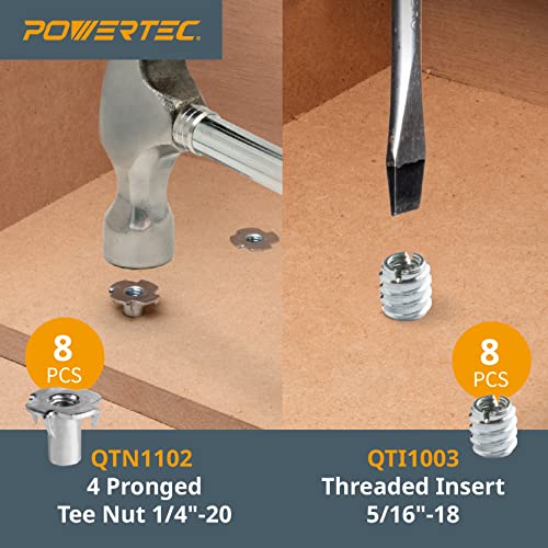 POWERTEC 71173 T Track Knob Kit, 1/4-20 Threaded Bolts and Washers, 46 Piece Set, T Track Bolts, T Track Accessories for Woodworking Jigs and Fixtures - size: 1/4"-20, style: 46 pcs