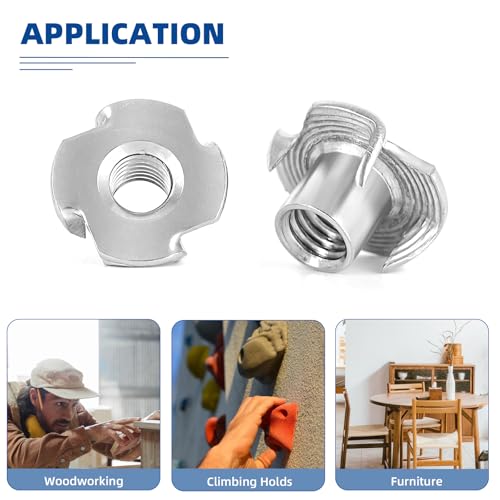1/4"-20 T-Nuts, 304 Stainless Steel 4 Pronged Tee Nuts, Four-jaw Threaded Inserts for Rock Climbing Holds, Furniture, Cabinetry, Woodworking, Silver, 25 PCS - size: 1/4"-20