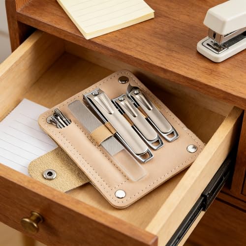10 PCS Professional Nail Care Kit with Leather Case, Stainless Steel Manicure & Pedicure Kit,Slanted Blade Ingrown Toenail Clippers for Thick Toenails(Sliver)