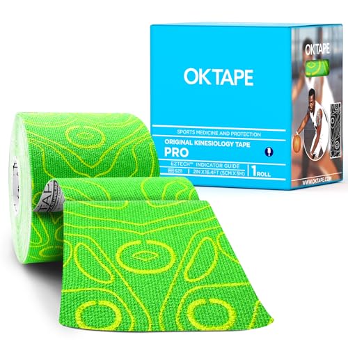 OK TAPE PRO Kinesiology Tape Uncut Roll, Elastic Physical Therapy Tape | 2 Inch Athletic Tape for Pain Relief, Muscle Support, Kinetic Tape, Water Resistant, 16.4Feet -Green 2 Rolls - color: Green, size: 1 Roll