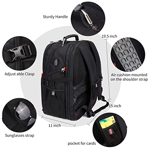 SHRRADOO Extra Large 50L Travel Laptop Backpack with combination lock,High School College Backpack Airline Approved Business Work Bag Fit 17 Inch Laptops for Men Women,Black - color: Black