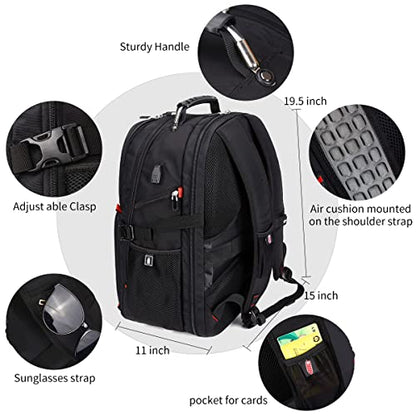 SHRRADOO Extra Large 50L Travel Laptop Backpack with combination lock,High School College Backpack Airline Approved Business Work Bag Fit 17 Inch Laptops for Men Women,Black - color: Black