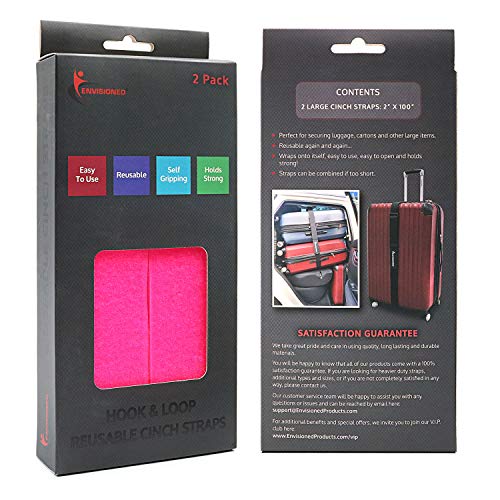 Reusable Cinch Straps 2" x 100" - 2 Pack - Hook and Loop Straps (Neon Pink) - color: Pink, size: 2" x 100"