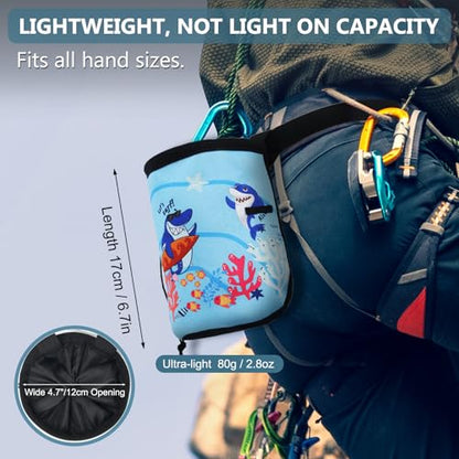 Shark Chalk Bag Animal Adventure Edition Chalk Bags for Rock Climbing Climbers Bouldering Gyming Sports Gift for Adults Kids Teenagers, Carry Dog Treats, Gym Bottles, Trail Trash