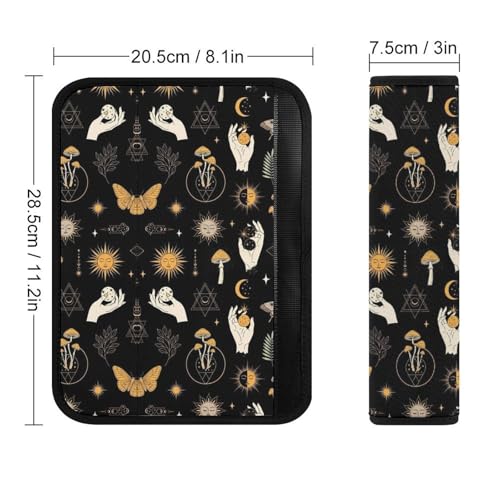 2PCS Breathable Car Seat Belt Pad for Elderly Support, Stroller Pushchair High Chair, Gothic Witch Moth Moon Witchy Mushroom Seat Belt Cushion, Anti-Slip Pad - color: Pattern 1129