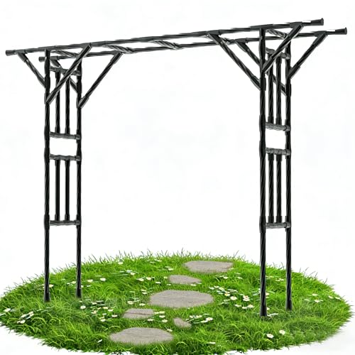Garden Arch Trellis - 141.7" L×106.3" H Extra Large Flat Top Arbor Trellis with Coated Steel Pipe, Trellis for Climbing Plants Outdoor, Heavy Duty Abor Archway for Wedding Decor(25MM Pipe)