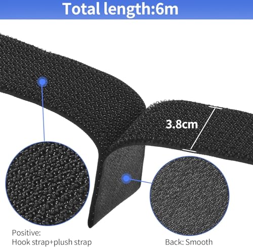 2In x 39Ft Cinch Straps Nylon Heavy Duty with 50 Buckles, Cut to Length, Black Hook and Loop Straps, Reusable Long Cable Ties for Storage and Cord Organizer - size: 2In x 39Ft Black