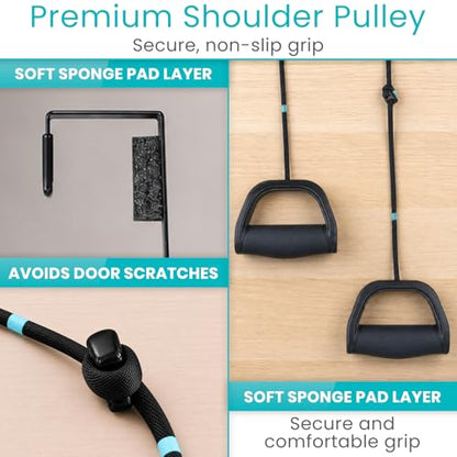 Vive Premium Shoulder Pulley for Physical Therapy w/ Carry Pouch - Over the Door Pulley for Shoulder Rehab - Rotator Cuff Exercise Strengthening Equipment - Overhead Pulleys Arm Pain Relief & Recovery