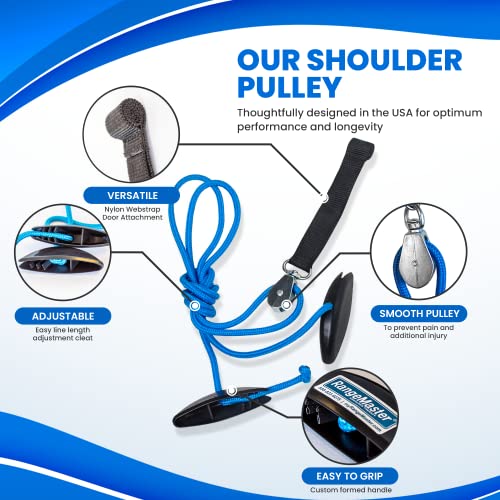 RangeMaster BlueRanger Over the Door Shoulder Pulley, Shoulder Pulley for Physical Therapy, Aids Pain Free Range of Motion in Frozen Shoulder, Adjustable Cleated Handles, Web Strap (FSA/HSA) | Adjustable Cleated Handles | Aids Range of Motion | Over-the-D