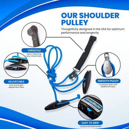 RangeMaster BlueRanger Over the Door Shoulder Pulley, Shoulder Pulley for Physical Therapy, Aids Pain Free Range of Motion in Frozen Shoulder, Adjustable Cleated Handles, Web Strap (FSA/HSA) | Adjustable Cleated Handles | Aids Range of Motion | Over-the-D